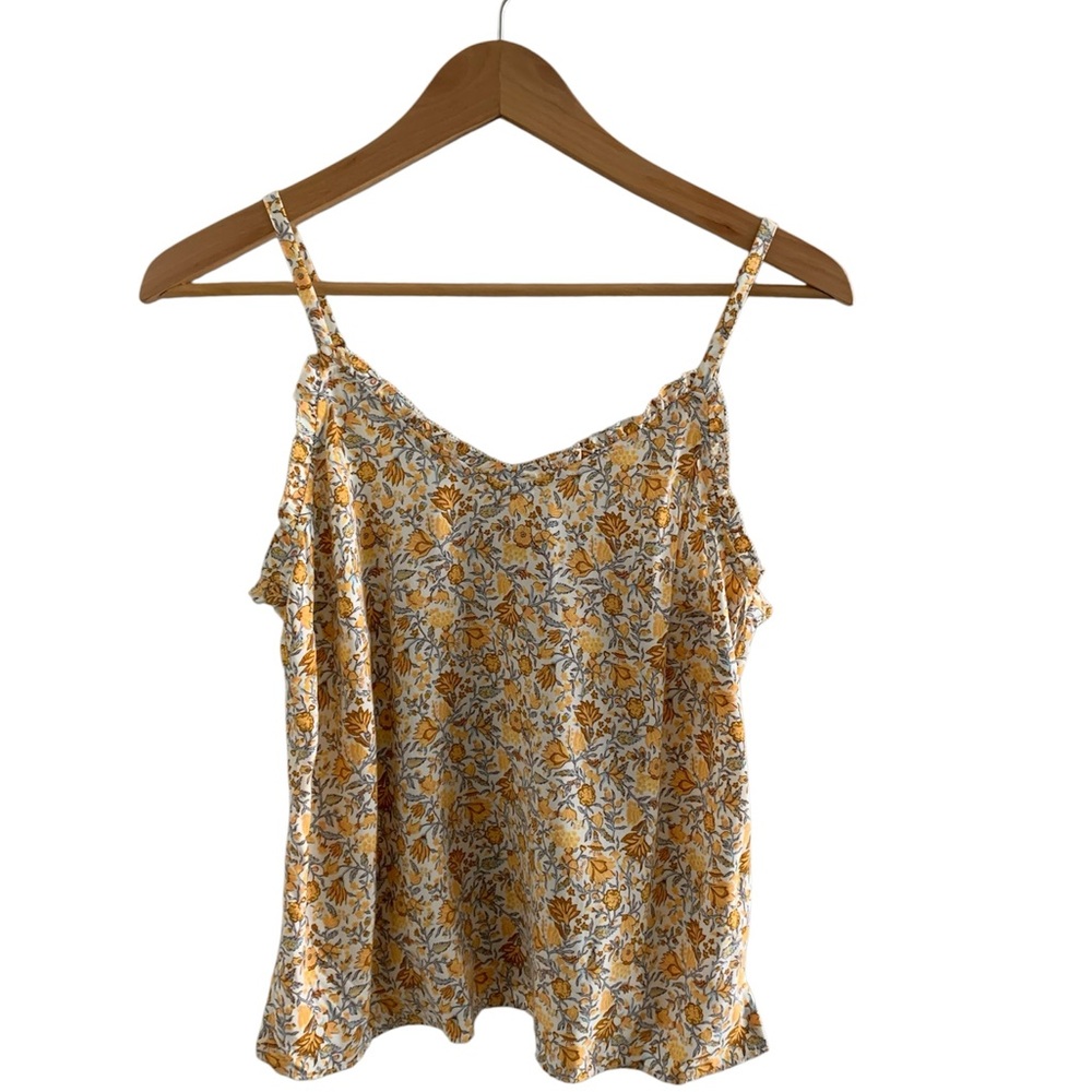 Old Navy Yellow and Ivory Floral Ruffled Tank Top - Like New